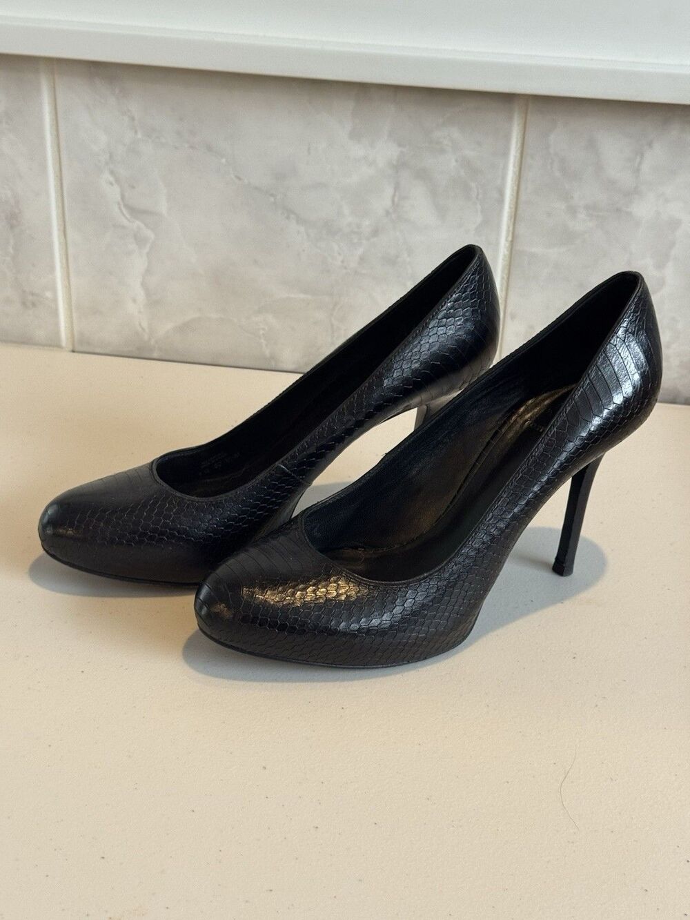 Tory Burch Marianne pump in black snake-embossed leather 4" heel Women’s 9.5